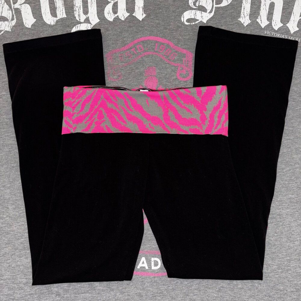 Victoria’s Secret Pink & Gray Zebra Tiger Stripe Foldover Flare Leggings Small